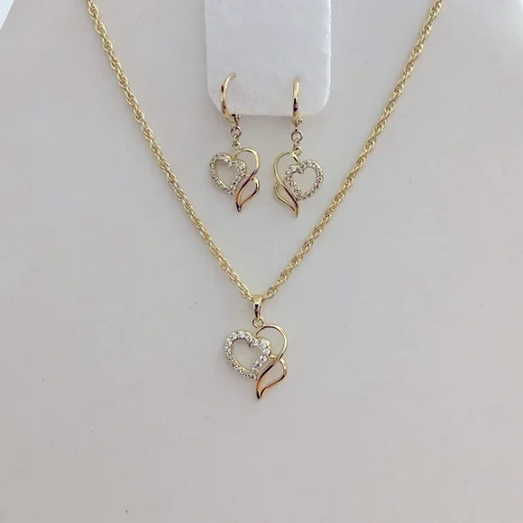 14k Gold Plated Jewelry Set with Heart Design - Picture 1 of 5